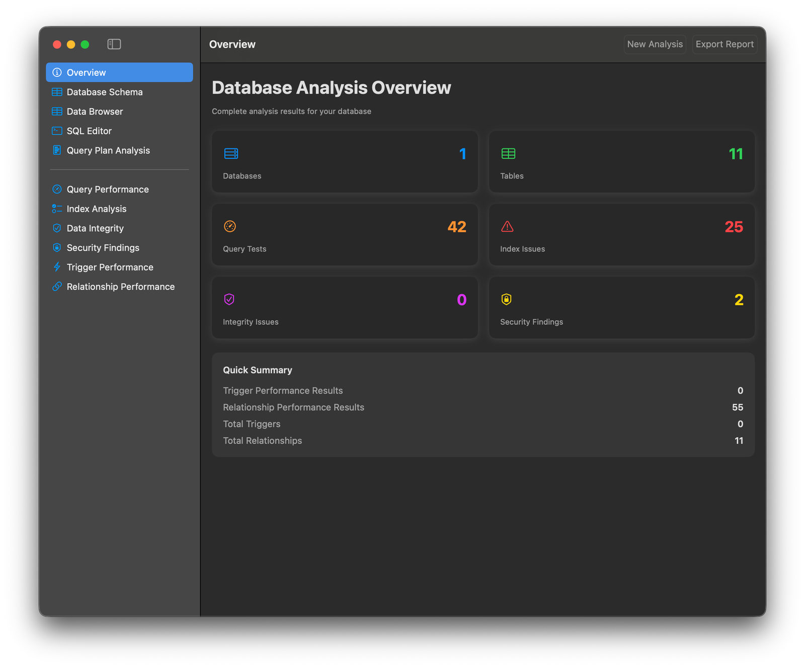 DBAnalyzer terminal screenshot